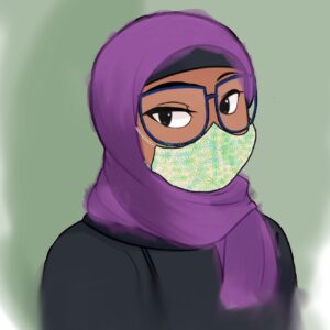 Girl in a headscarf with a mask